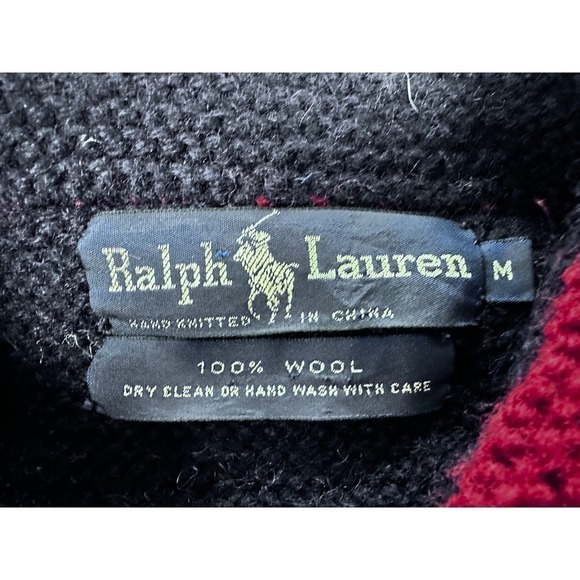 VTG Ralph Lauren Wool Sweater Navy w/Burgundy & Cream Trim Sz M. One of a kind! - Picture 6 of 6